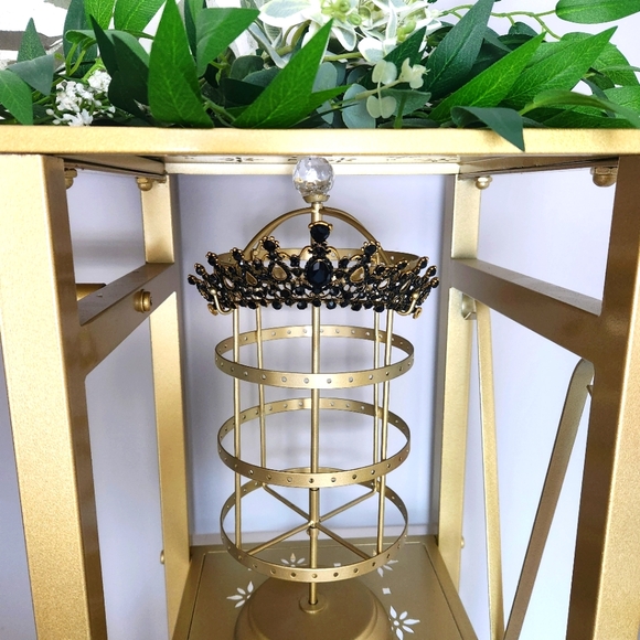 Crystal tiara - adult sized black & goldtone - Picture 5 of 7